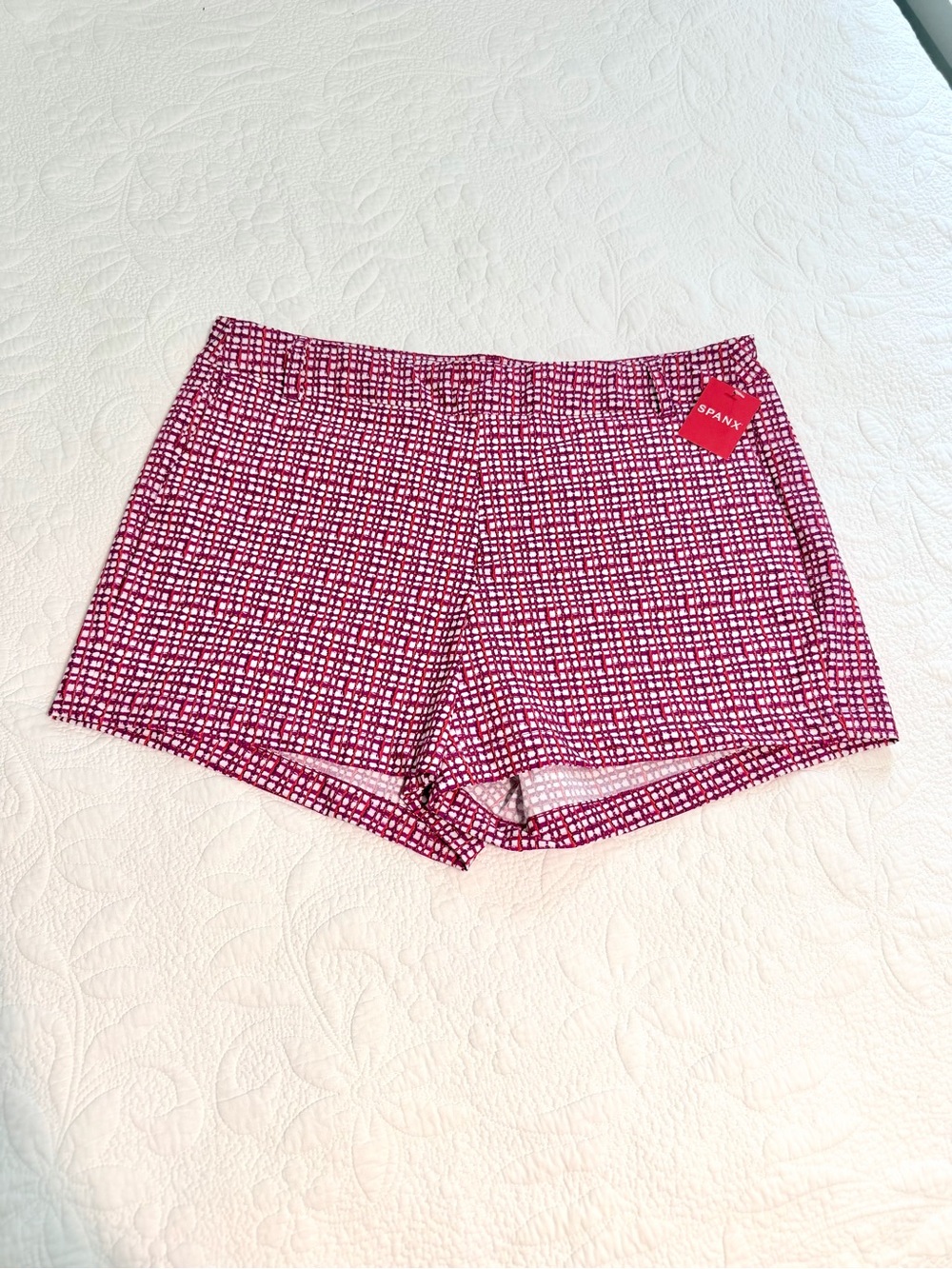 Spanx Sunshine Pull On Shorts Size XL Hibiscus Gingham 6" Inseam Stretch Womens